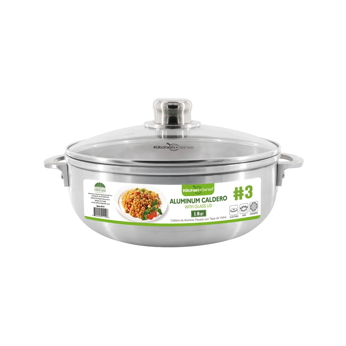 kitchen sense #3 - 1.8Qt Aluminum Caldero with Glass Lid