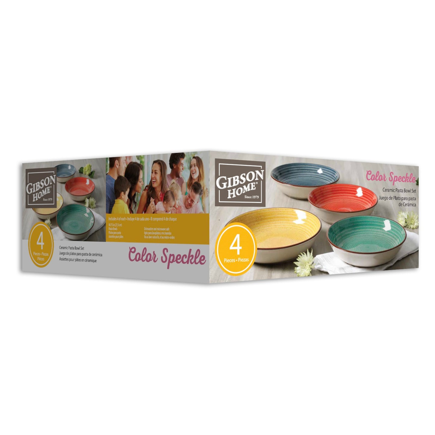 GH GIBSON Color Speckle 4 Pc 10.75 In Pasta Bowl Set, 4 Asst Colors, Hp, Stoneware
