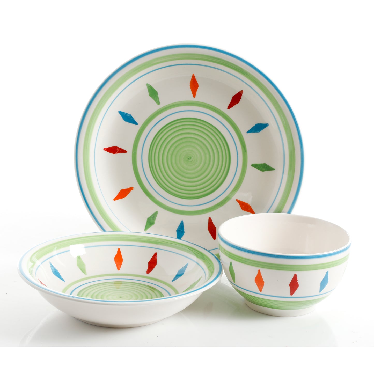 GH GIBSON Heidy - 12 Pc Double Bowl Dw Set - Green - Hand Painted - Durastone - Gbx