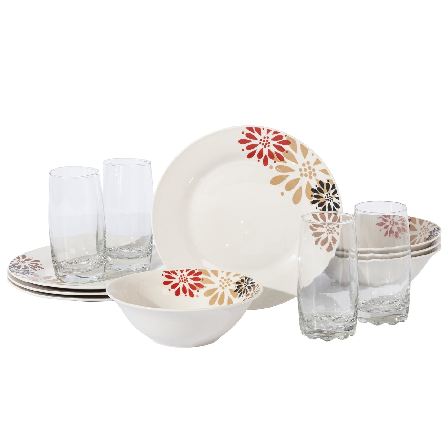 GH Aun Osaka Blossom - 12 Pc Combo Dw Set - Rd - Decorated - Fine Ceramic