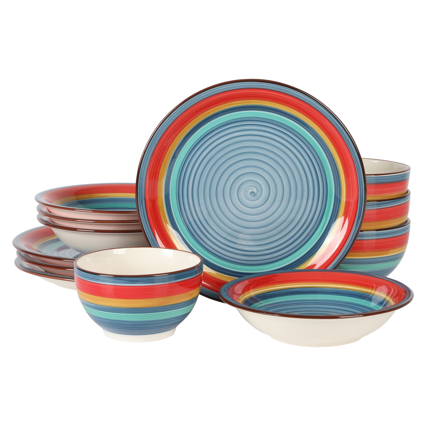 GH GIBSON Rainbow 12 Pc Dw Set Blue Rd Hp Stoneware Fty Remailer