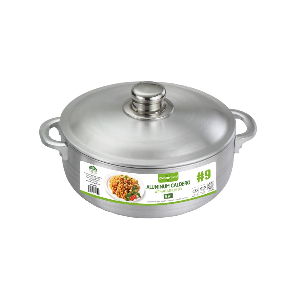 KITCHEN SENSE #9 - 6.9Qt Heavy Gauge Aluminum Caldero with Aluminum Lid