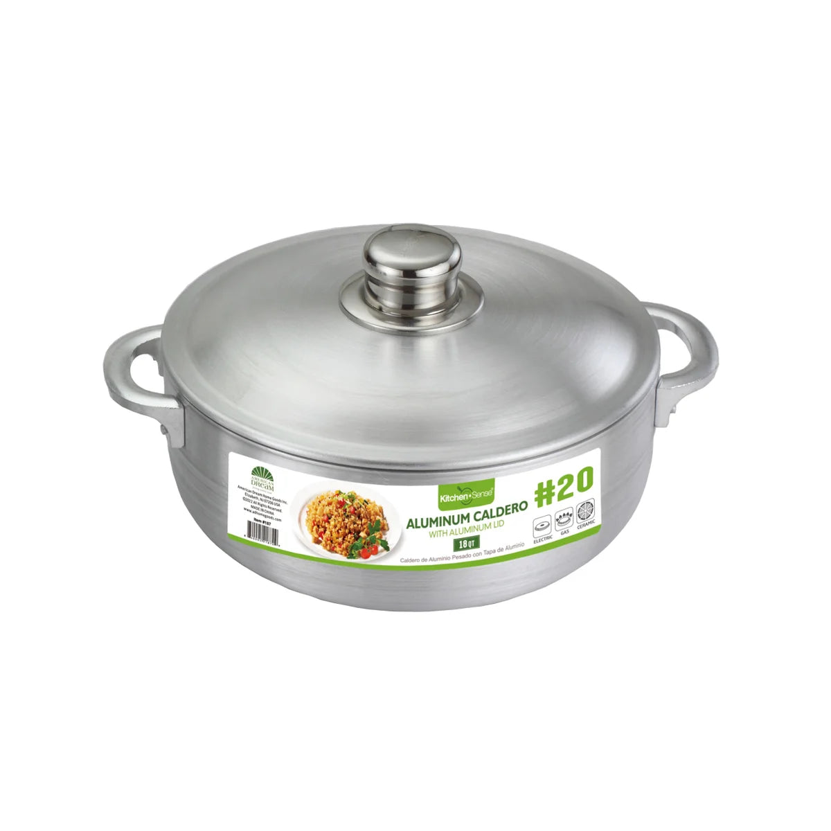KITCHEN SENSE #20-18Qt Heavy Gauge Aluminum Caldero with Aluminum Lid