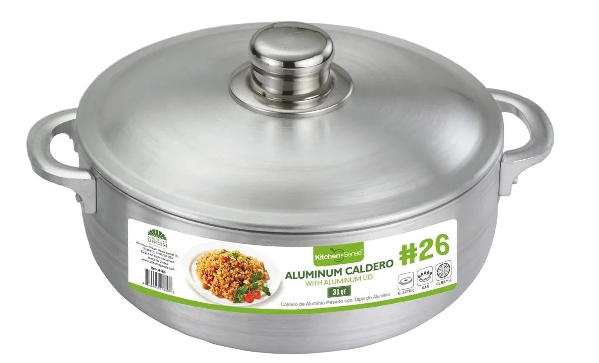 KITCHEN SENSE #26-31Qt Heavy Gauge Aluminum Caldero with Aluminum Lid