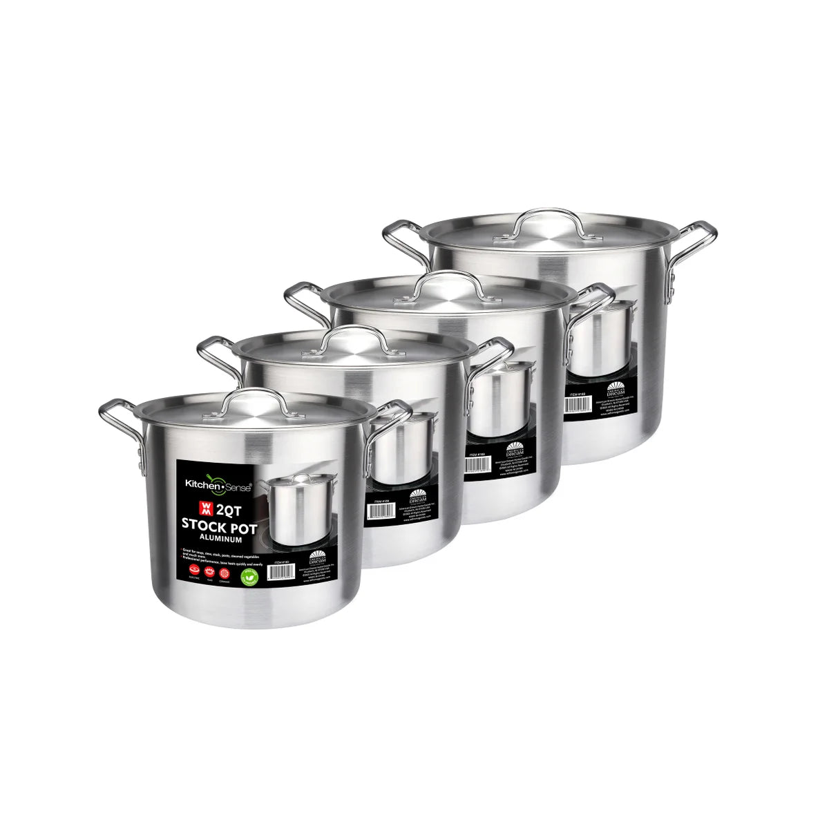 KITCHWN SENSE 4Pcs Aluminum Stock Pot Set - 2Qt, 3.5Qt, 5.5Qt, 8Qt (1set)
