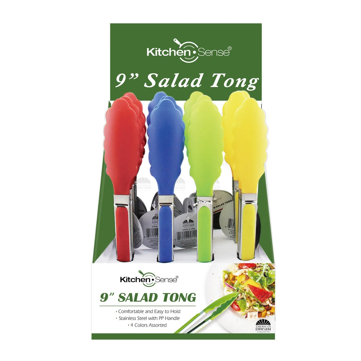 KITCHEN SENSE 9" Nylon Salad Tong PDQ Assorted Colors