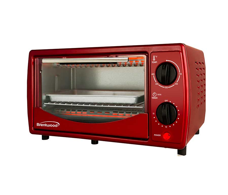 Brentwood TS-345R Stainless Steel 4 Slice Toaster Oven, Ruby Red