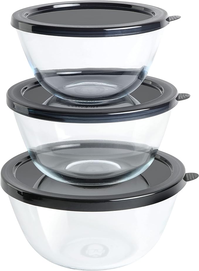 GH GIBSON BWB - 3 PC MIXING BOWLS W/ LID - MACHINE MADE - PP LID - GLASS - GIFT BOX W/ RM