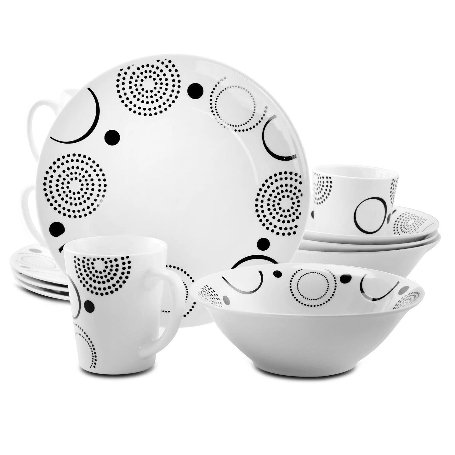 GH MODERN TIMES 12PC DW SET, WHITE, DECAL, FINE CERAMIC - W/ GBX
