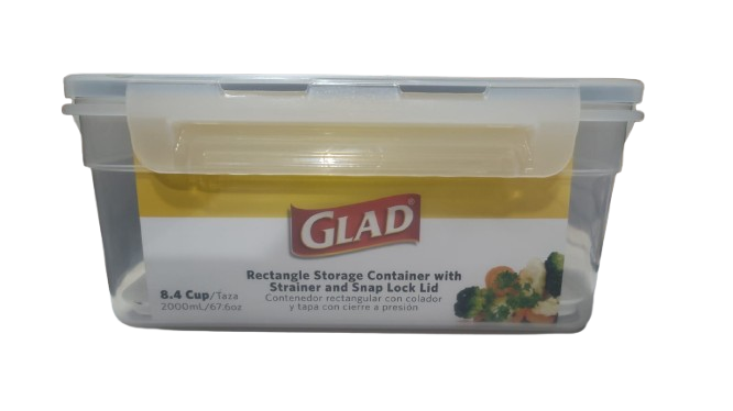 GLAD FOOD STORAGE CONTAINER RECT 2.0L/8.45CUP w/ DRAINING TRAY