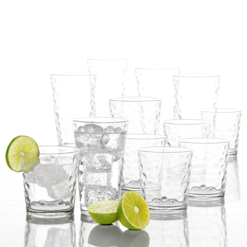 GH GREAT FOUNDATIONS 16PC GLASS SET W/ BUBBLES PATTERN, CLEAR - W/ GBX