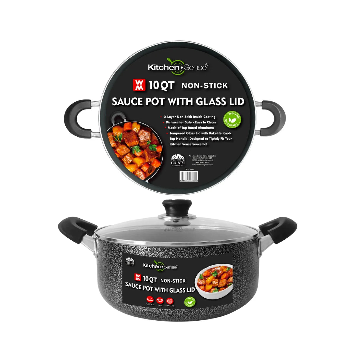 KITCHEN SENSE 10Qt Non-Stick Sauce Pot with Glass Lid
