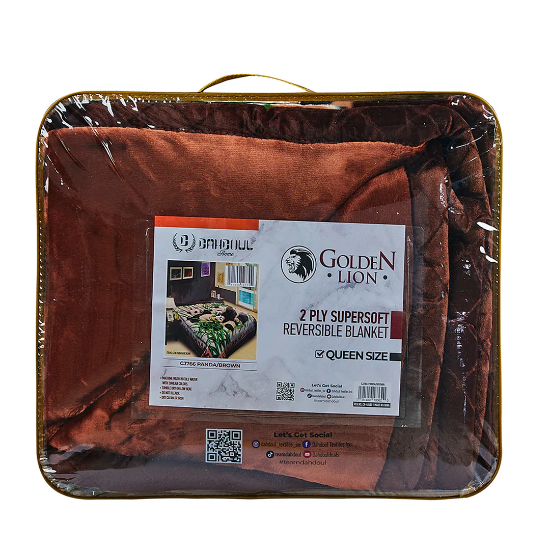 DAHDOUL PANDA/DARK BROWN CJ766 GOLDEN LION 2PLY BLANKET