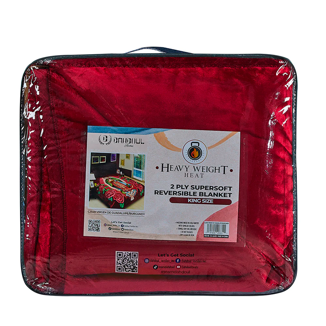 DAHDOUL HEAVY WEIGHT HEAT 2 PLY BLANKET CJ549 VIRGEN DE GUADALUPE/BURGUNDY