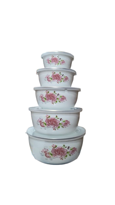 RYB 5 PC ENAMEL MIXING BOWL WITH COVER