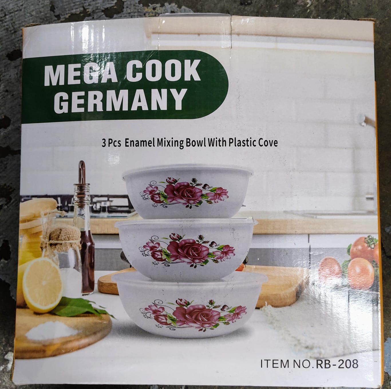 RYB 3 PC ENAMEL SALAD BOWL WITH COVER