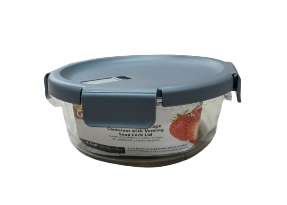 GLAD GLASS FOOD STORAGE CONTAINER W/ VENT LID RD. 390ml/1.6CUP
