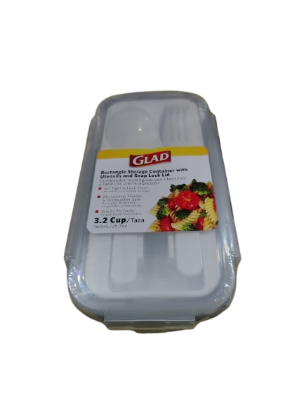 GLAD MEAL PREP 760ML/3.2CUP W/ TRAY & FORK+SPOON IN PDQ