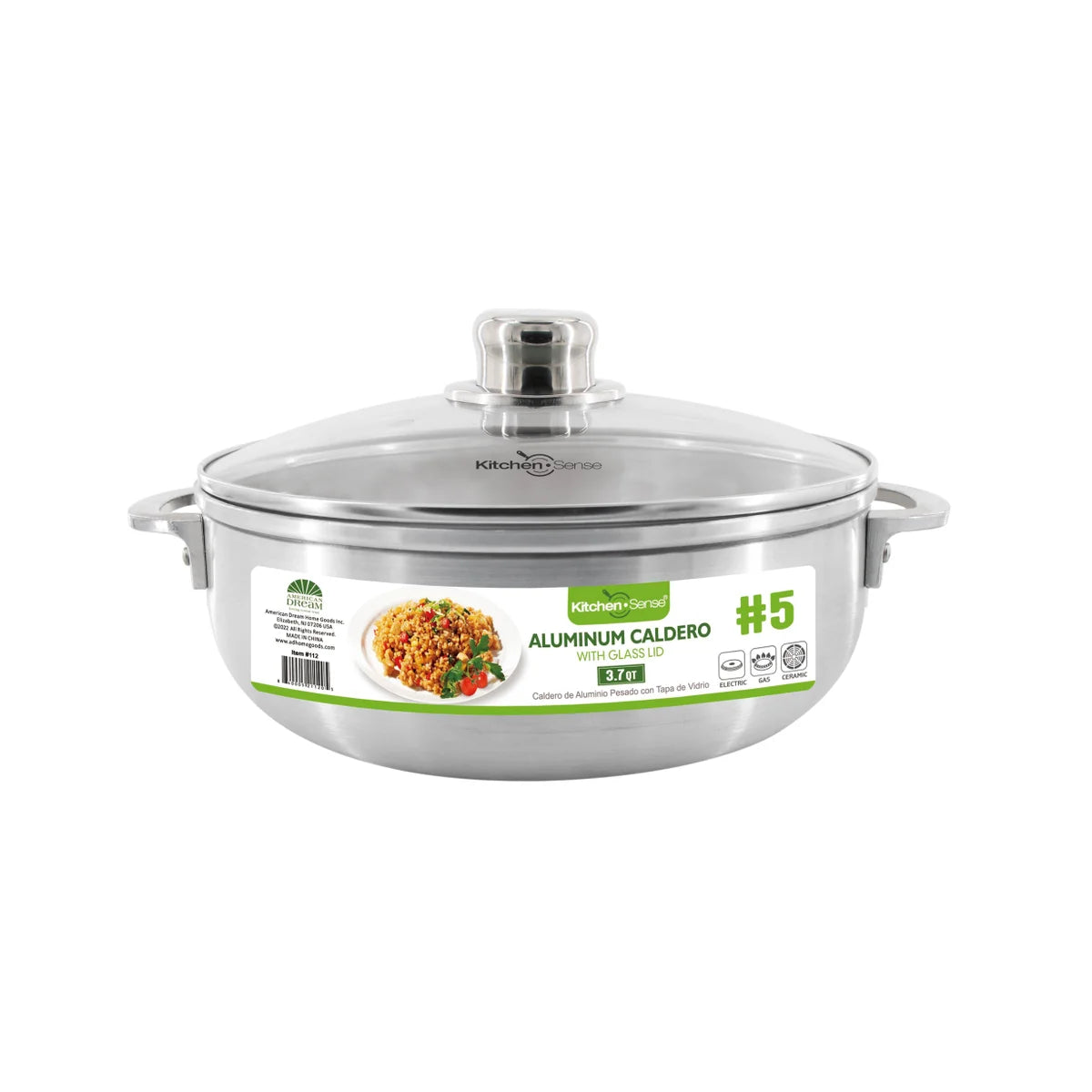 KITCHEN SENSE  #5 - 3.7Qt Aluminum Caldero with Glass Lid