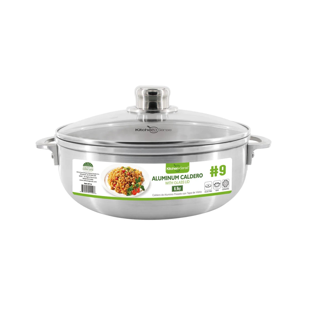 KITCHEN SENSE #9 - 6.9Qt Aluminum Caldero with Glass Lid