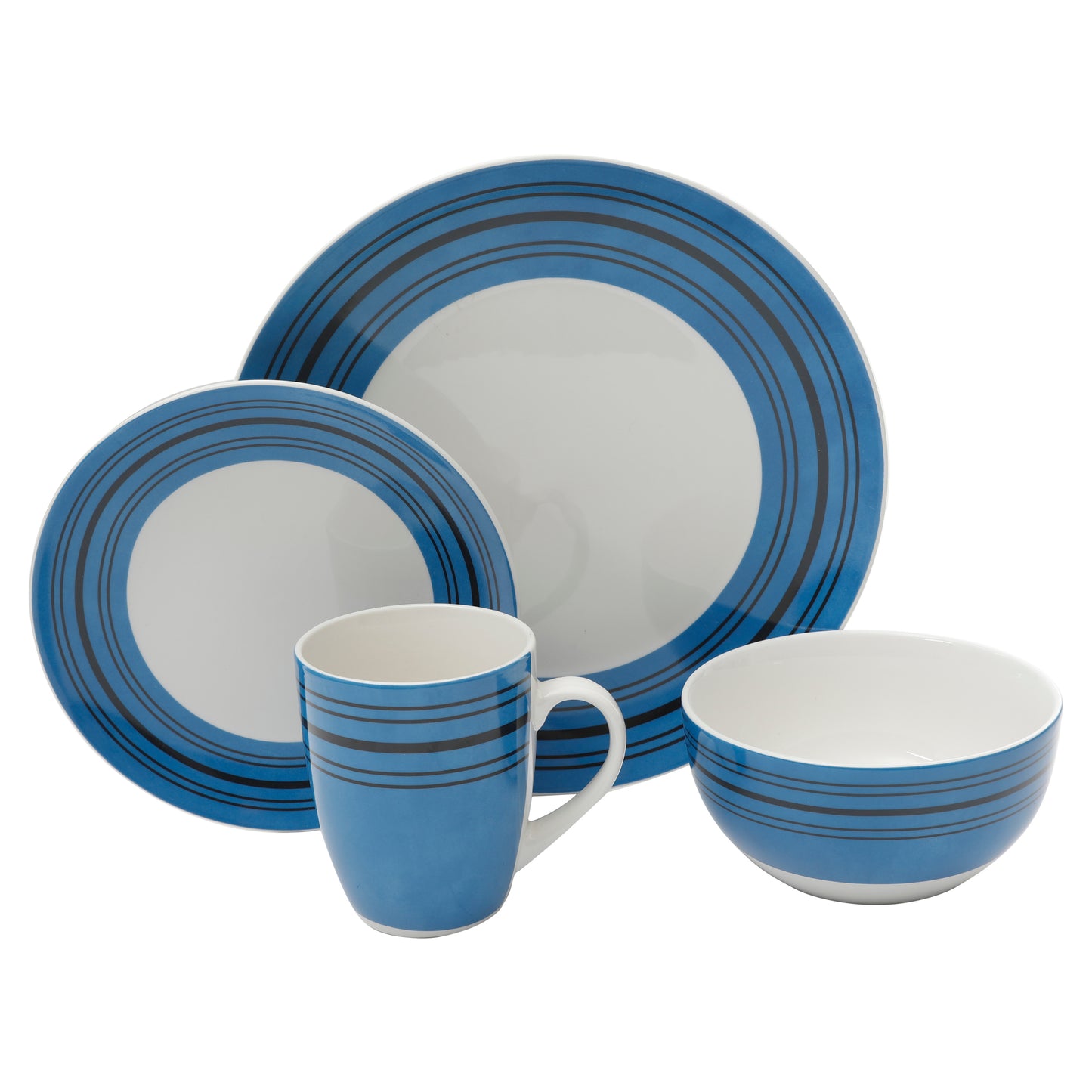 GH GIBSON Band Blue 16 Pc Dw Set Rd Coupe Shape Decorated Porcelain