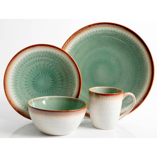GH GIBSON Moonstruck 16 Pc Dw Set Green Rd Reactive Stoneware