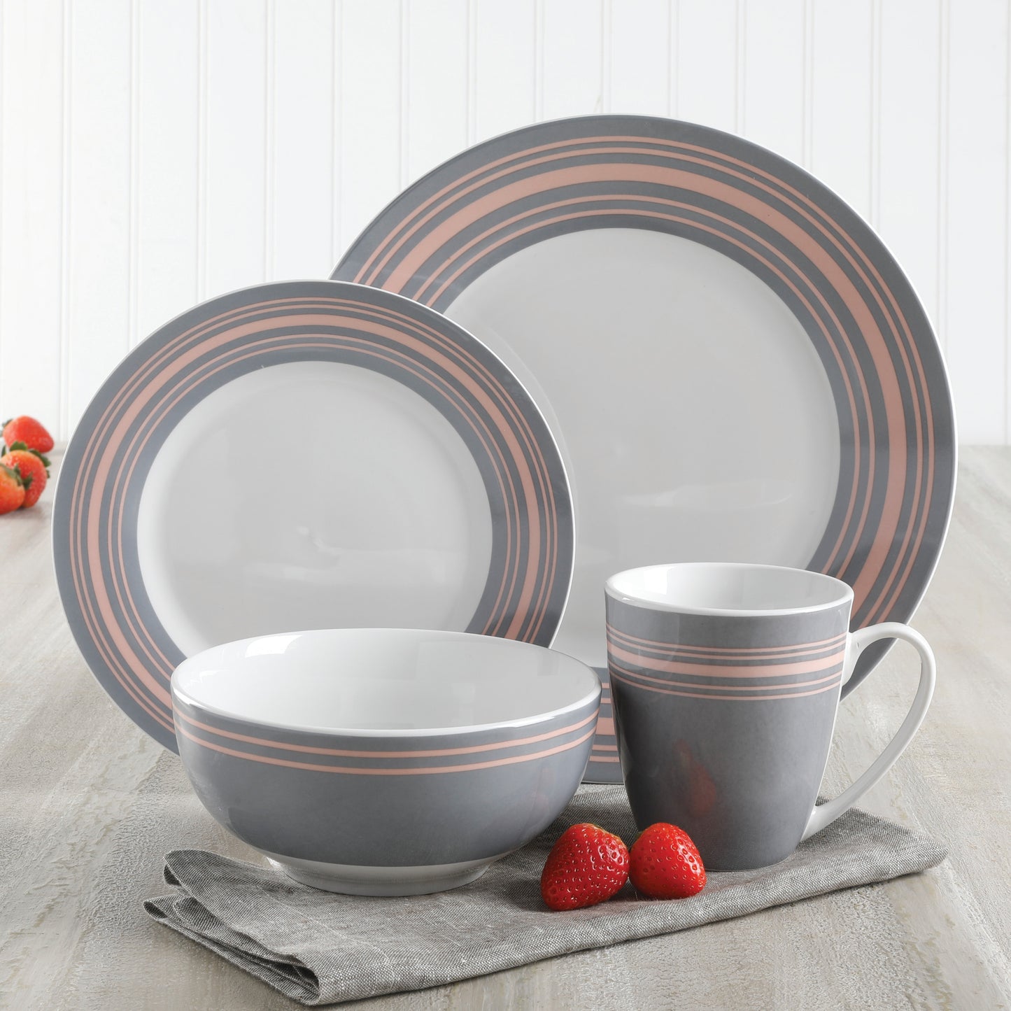 GH GIBSON Silver Wind 16 Pc Dw Set Grey Decorated Fine Ceramic
