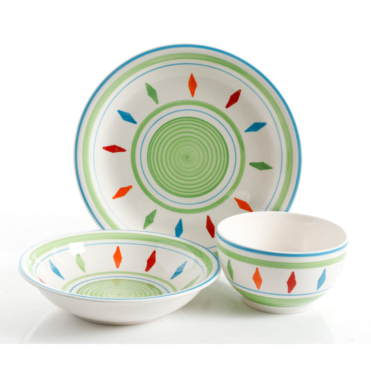 GH GIBSON Heidy - 12 Pc Double Bowl Dw Set - Green - Hand Painted - Durastone - Gbx