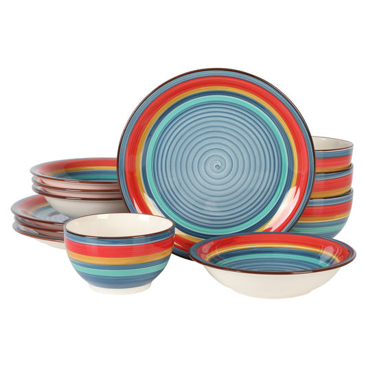 GH GIBSON Rainbow 12 Pc Dw Set Blue Rd Hp Stoneware Fty Remailer