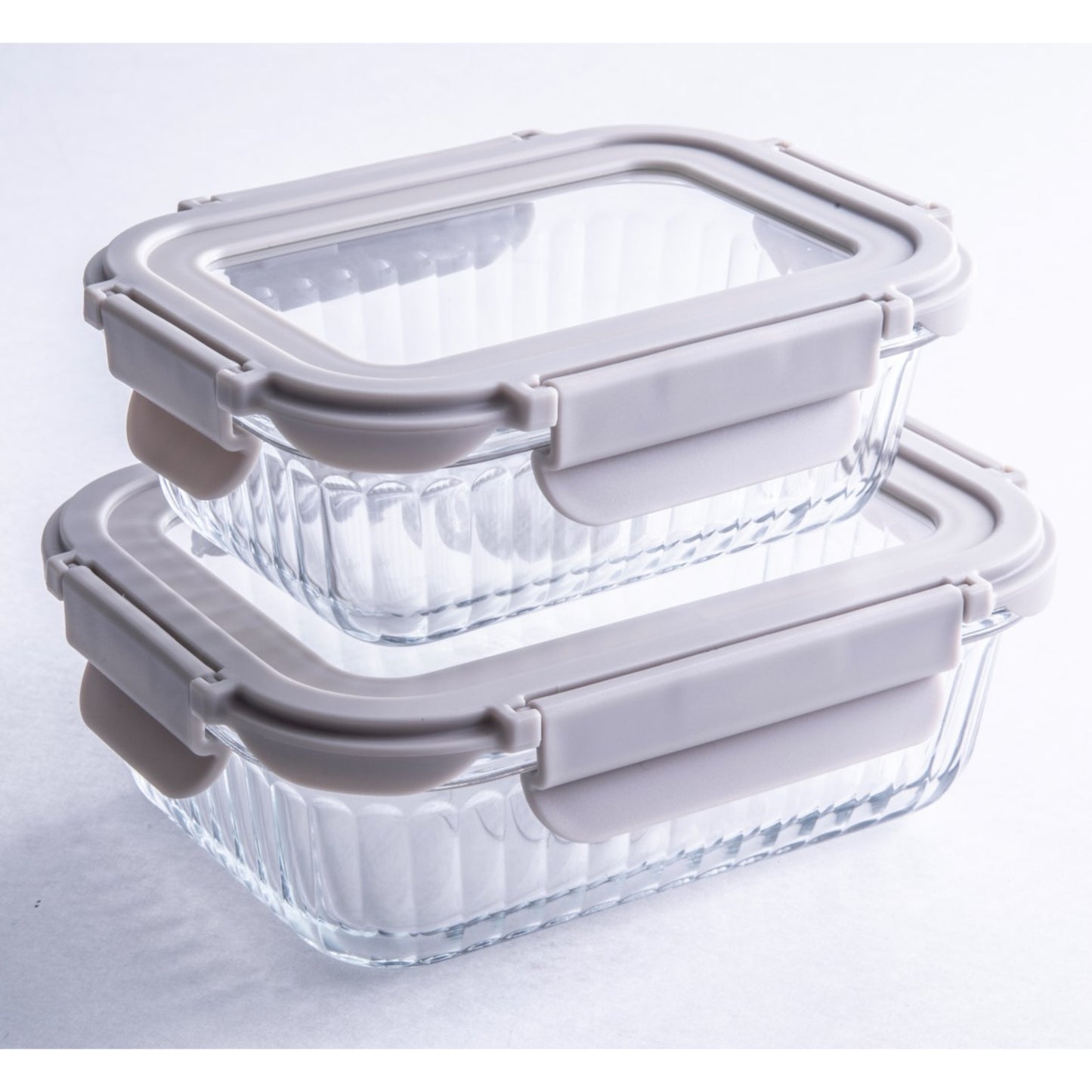 GH GIBSON Mse Clifftop - 4 Pc Storage Container W/ Tempered Glass Locking Lid Grey Rect Machine Made Borosilicate Glass Color Sleeve