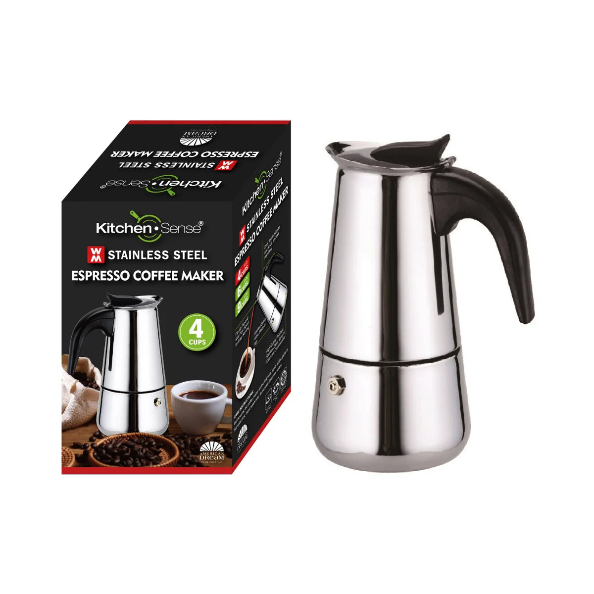 KITCHEN SENSE 4-Cup S.S. Espresso Coffee Maker