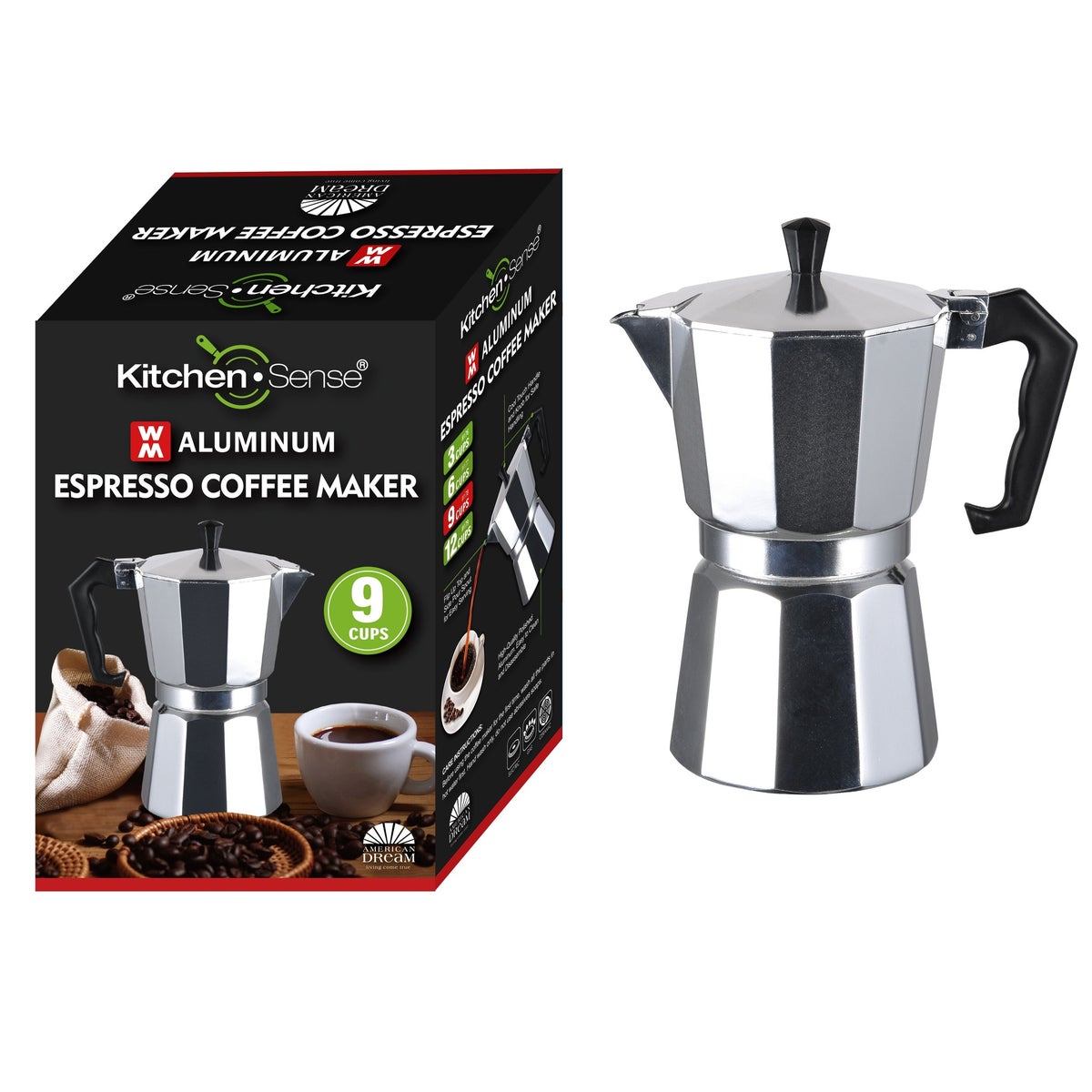 KITCHEN SENSE 9-Cup Aluminum Espresso Coffee Maker