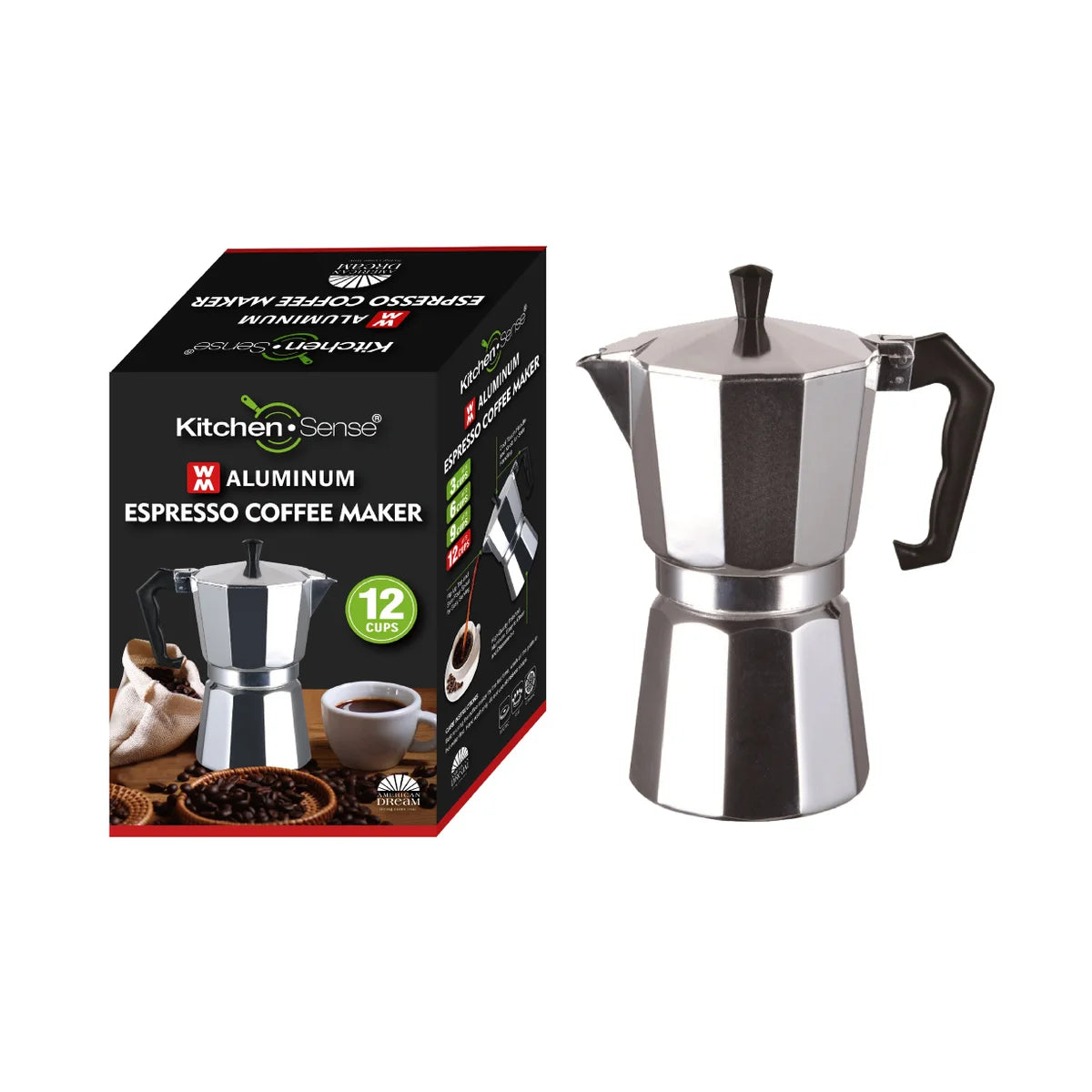 KITCHEN SENSE 12-Cup Aluminum Espresso Coffee Maker