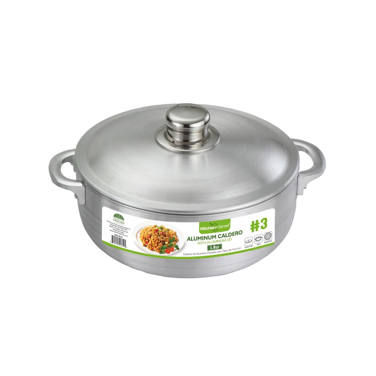KITCHEN SENSE #3-1.8Qt Heavy Gauge Aluminum Caldero with Aluminum Lid