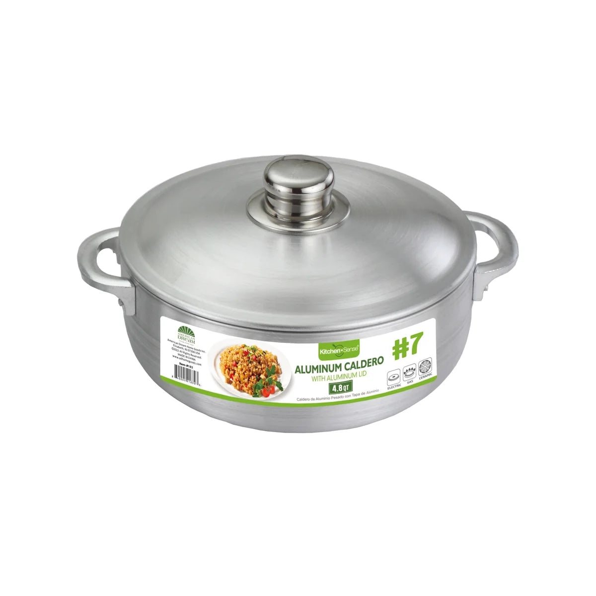 KITCHEN SENSE #7 - 4.8Qt Heavy Gauge Aluminum Caldero with Aluminum Lid