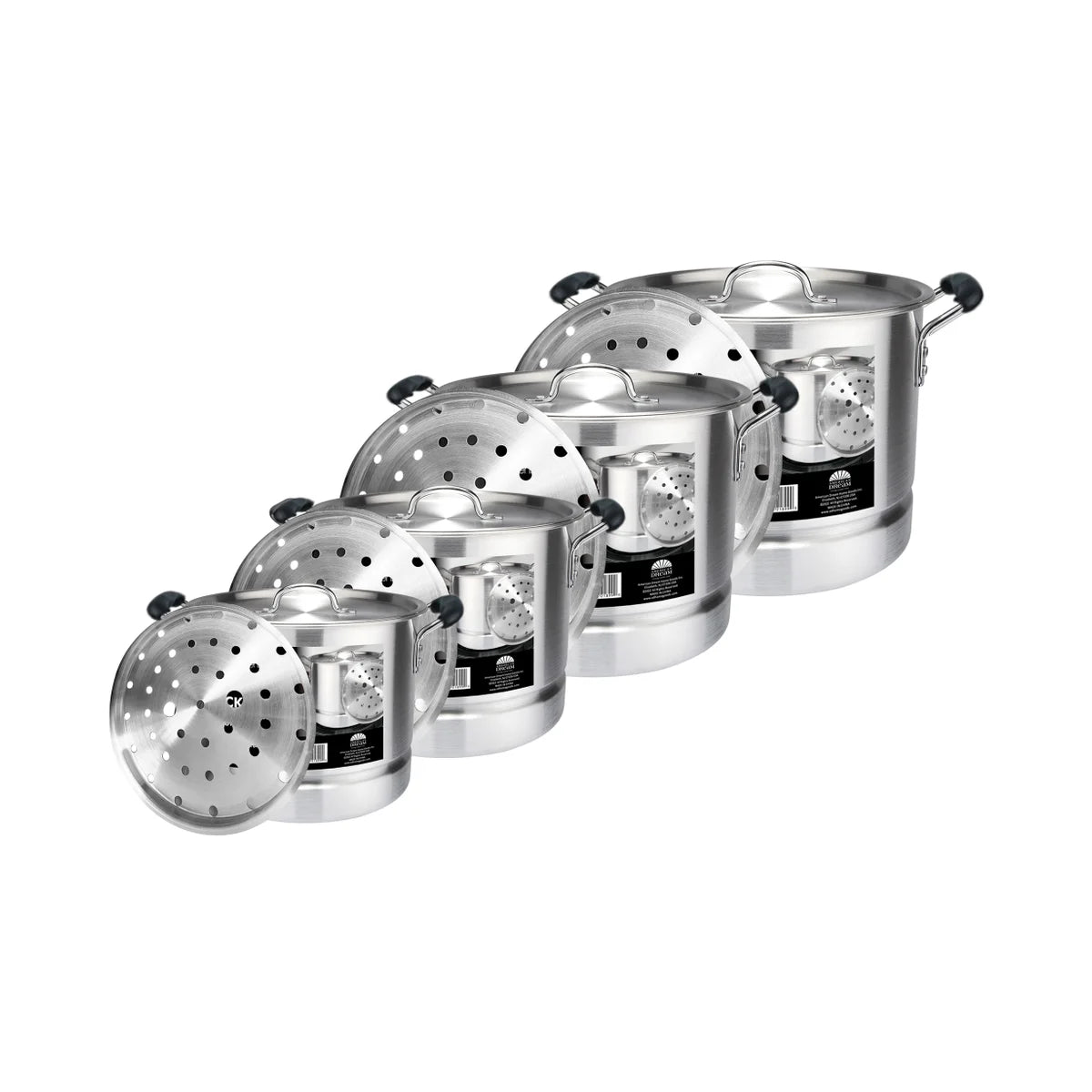 KITCHEN SENSE 4PCS ALUMINUM STOCK POT SET WITH STEAMER - 8QT, 12QT, 16QT, 20QT (1SET)