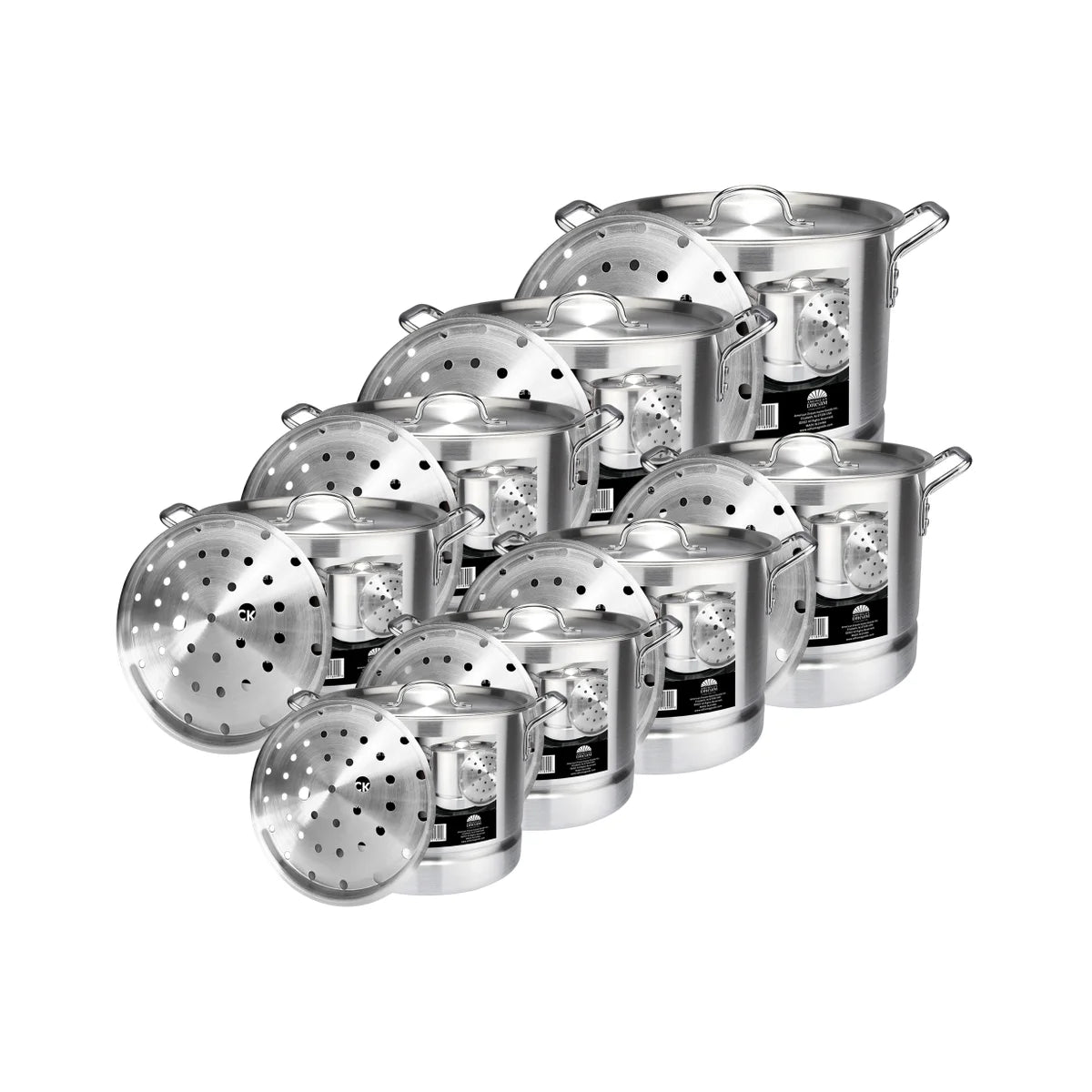 kitchen sense 8Pcs Akitchen sense luminum Stock Pot Set with Steamer - 8Qt, 12Qt, 16Qt, 20Qt, 24QT, 32Qt, 40Qt, 52Qt (1 Set)