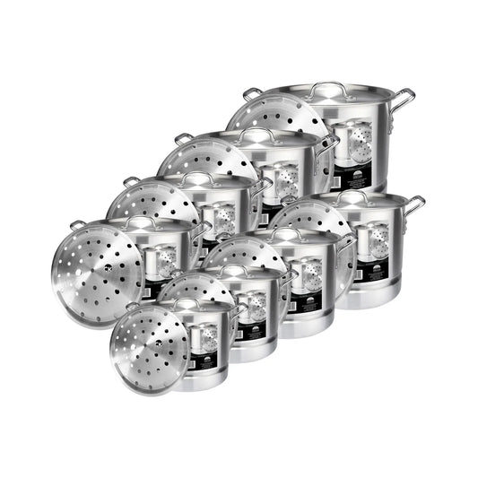 kitchen sense 8Pcs Akitchen sense luminum Stock Pot Set with Steamer - 8Qt, 12Qt, 16Qt, 20Qt, 24QT, 32Qt, 40Qt, 52Qt (1 Set)