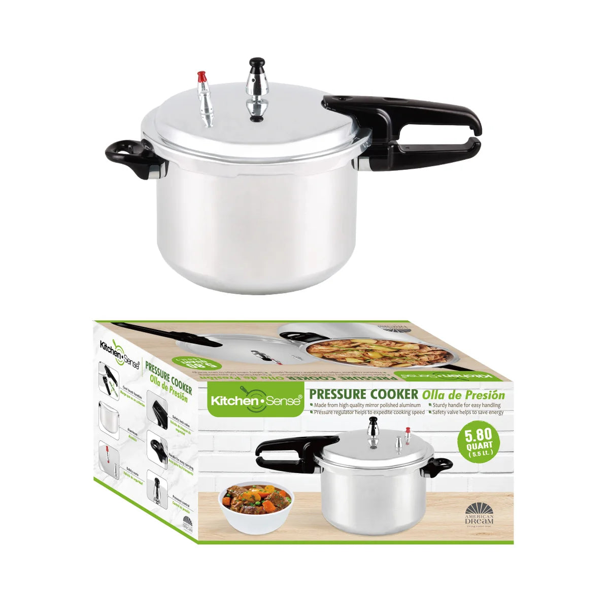 KITCHEN SENSE 5.5L Aluminum Pressure Cooker without Steamer
