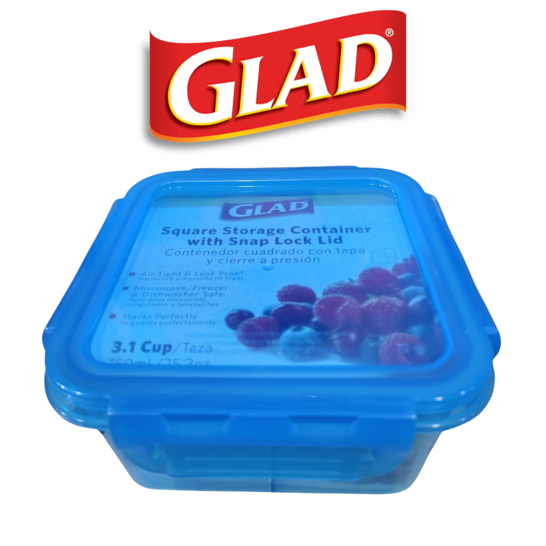 GLAD FOOD STORAGE CONTAINER SQUARE 750ML/3.1CUP ASSTD CLRS