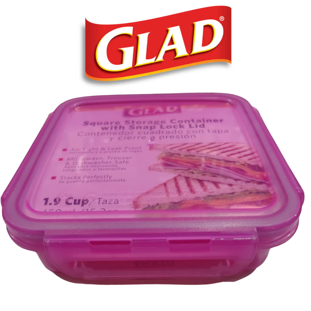 GLAD FOOD STORAGE CONTAINER SQUARE 450ML/1.9CUP ASSTD CLRS IN PDQ