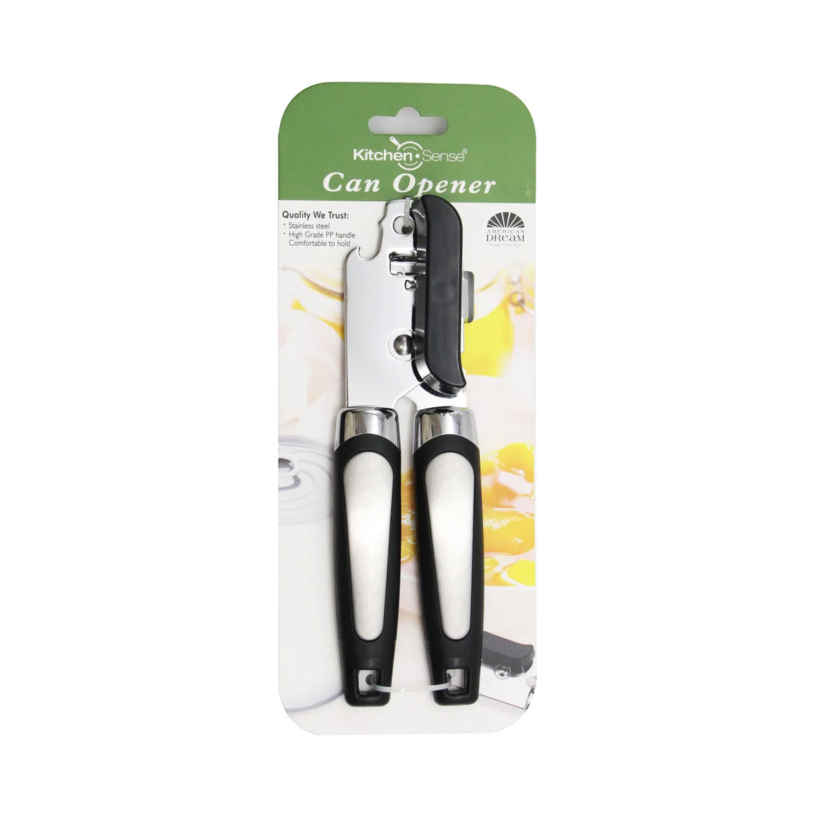 KITCHEN SENSE Stainless Steel Can Opener with Rubber Grip Handles