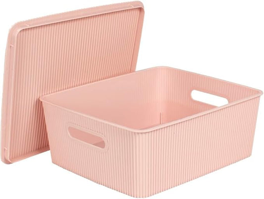 GLAD DORIC STORAGE BASKET W/ LID 12L BLUSH