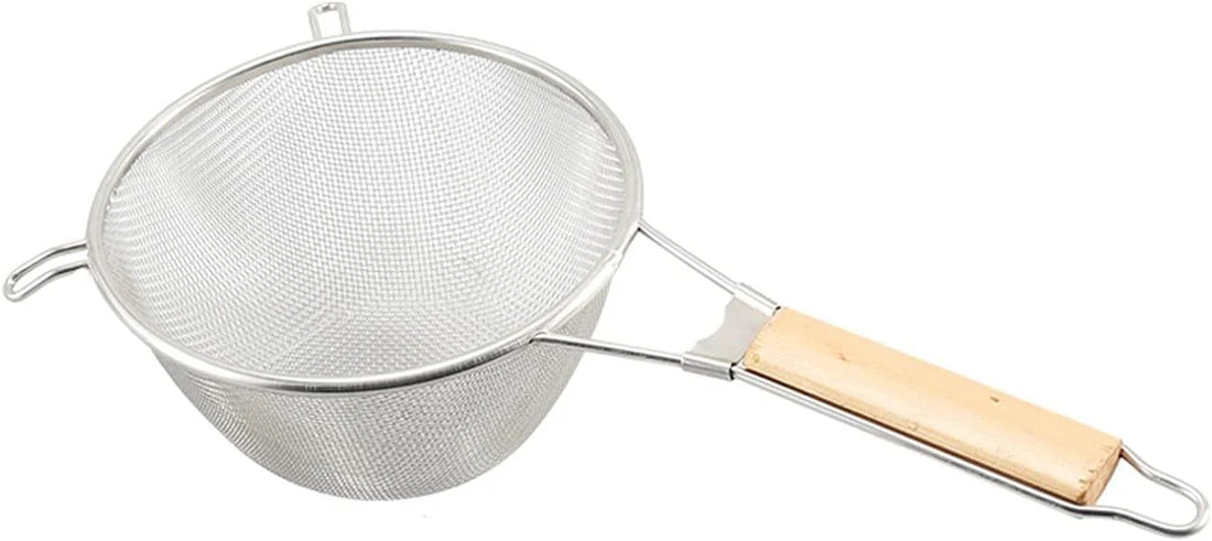RYB 9.8" Stainless Steel Strainer with Wooden Handle
