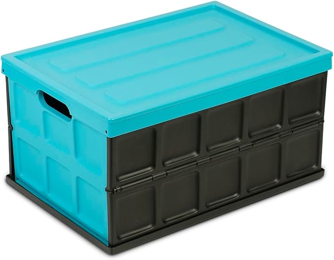 GLAD COLLAPSIBLE STORAGE BOX W/ LID 48L TURQUOISE BLUE