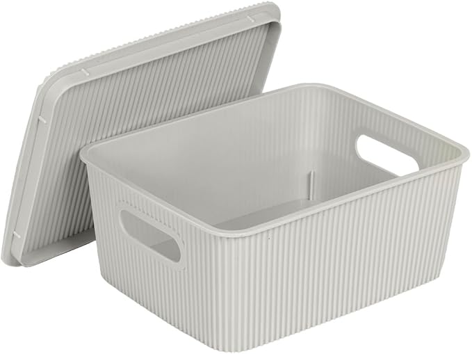 GLAD DORIC STORAGE BASKET W/ LID 4L GREY