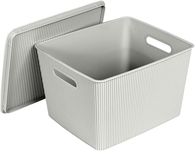 GLAD DORIC STORAGE BASKET W/ LID 18L GREY