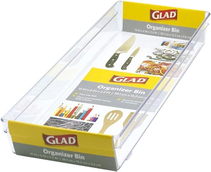 GLAD ORG BIN W NONSLIP FT RECT CLEAR 12.9X3X2.2IN