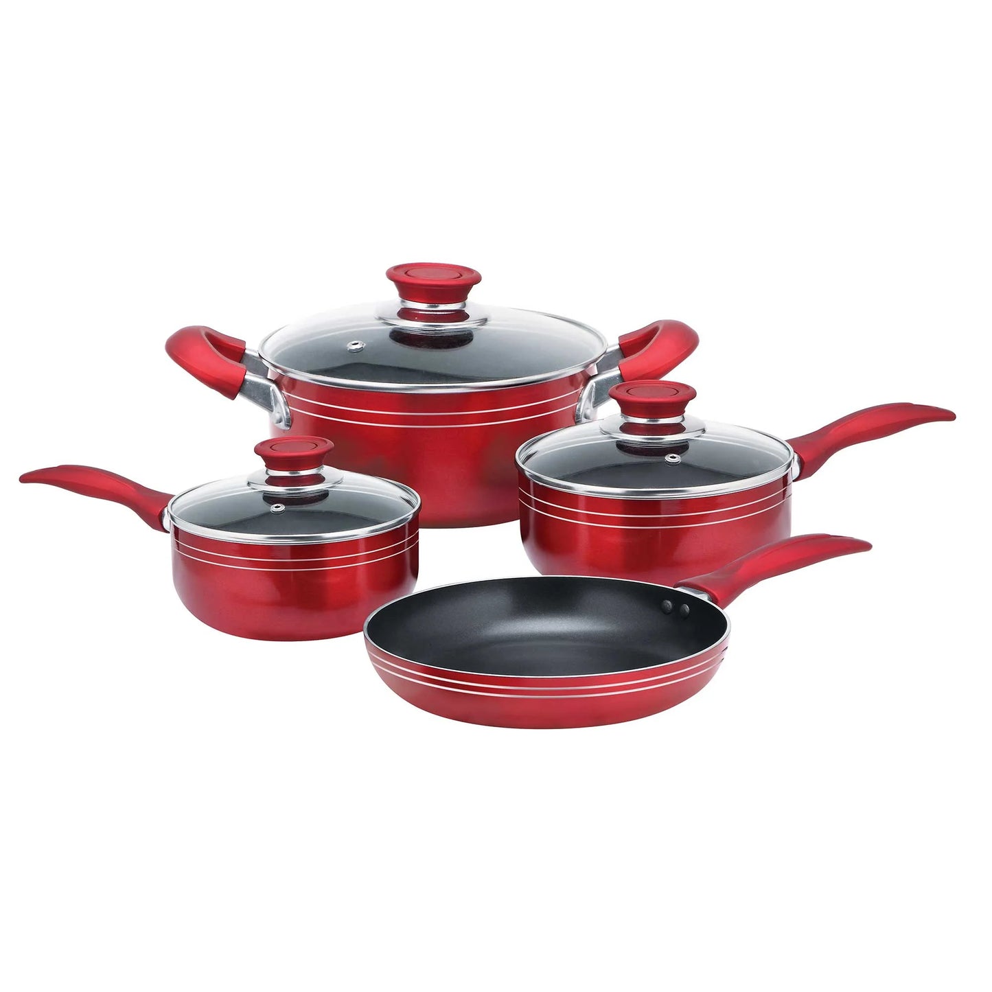 Brentwood Cookware 7-Piece Alum. Non-Stick- Red