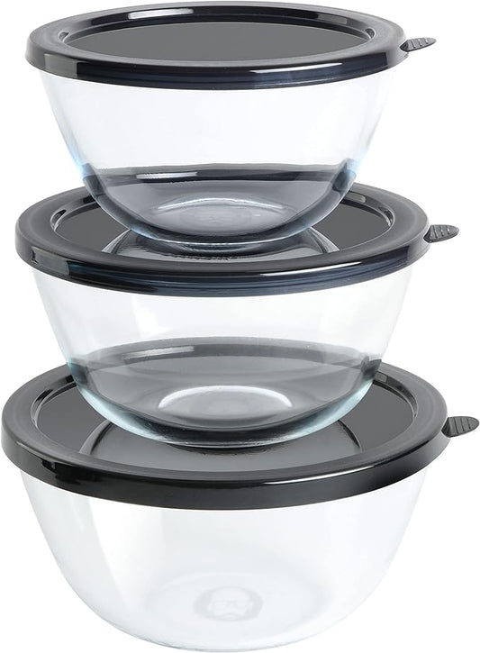 GH GIBSON BWB - 3 PC MIXING BOWLS W/ LID - MACHINE MADE - PP LID - GLASS - GIFT BOX W/ RM
